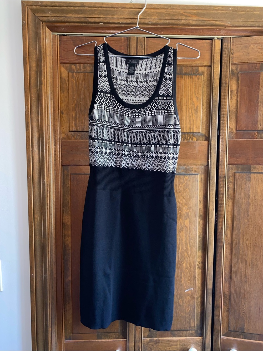 Black and White Patterned Knit Tank Dress by Grace, size Medium